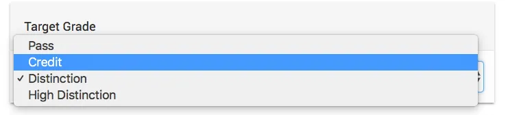 Target grade dropdown