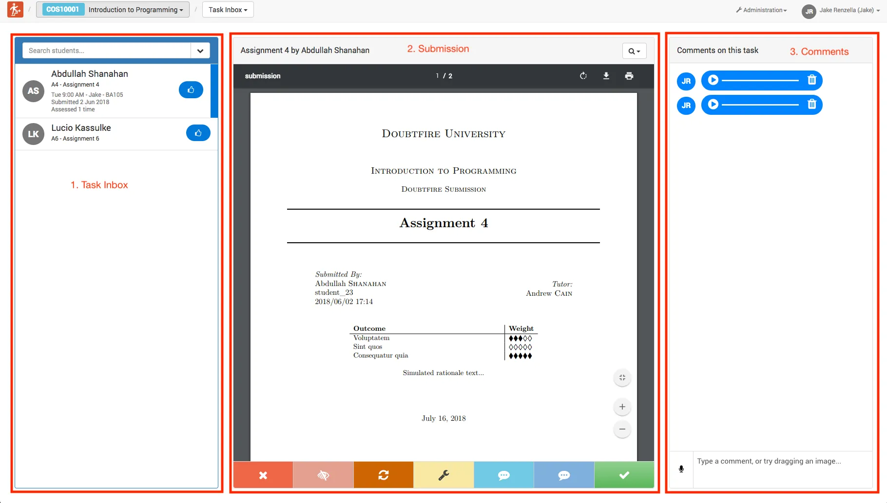 Panels of the task inbox