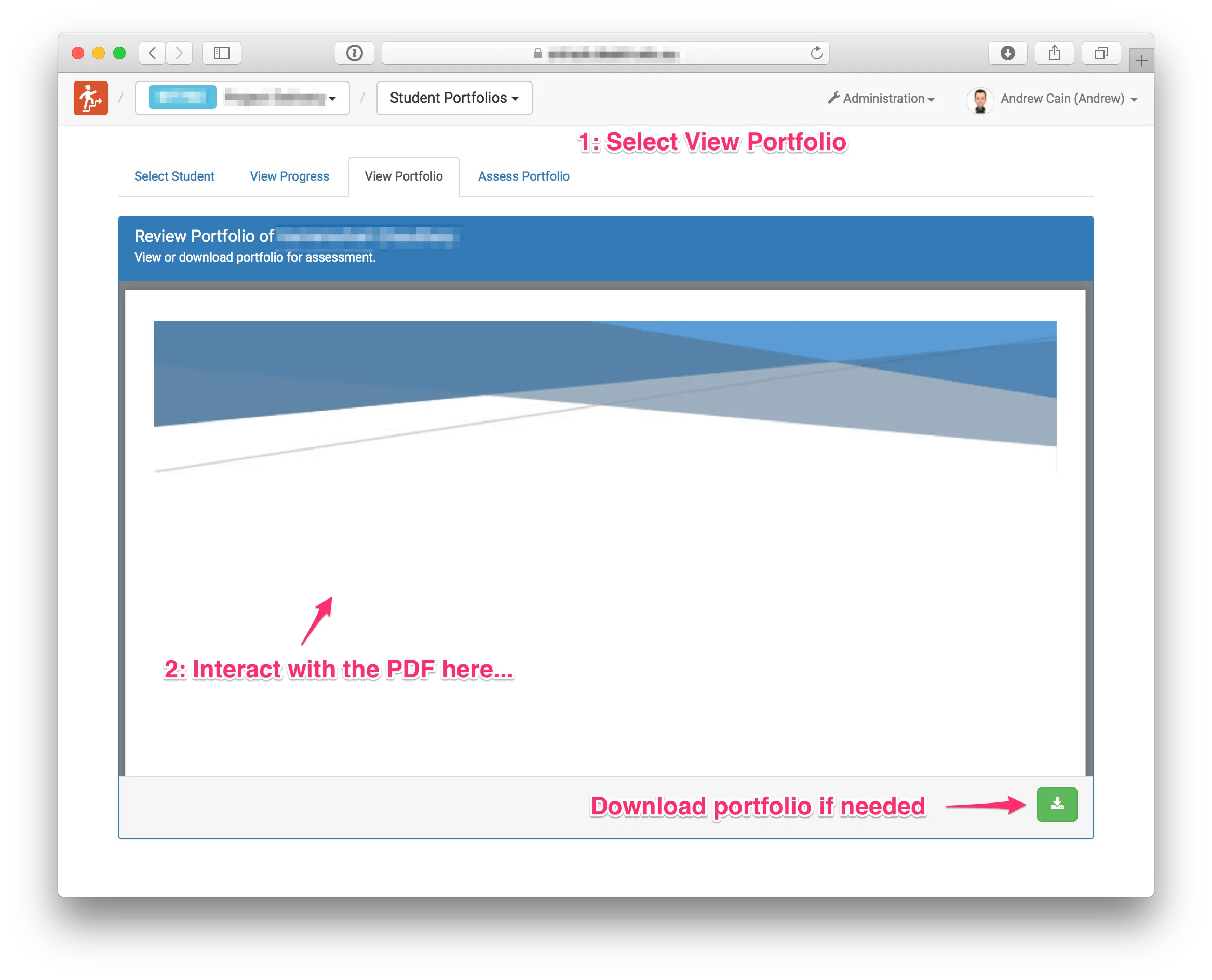 Viewing a student portfolio